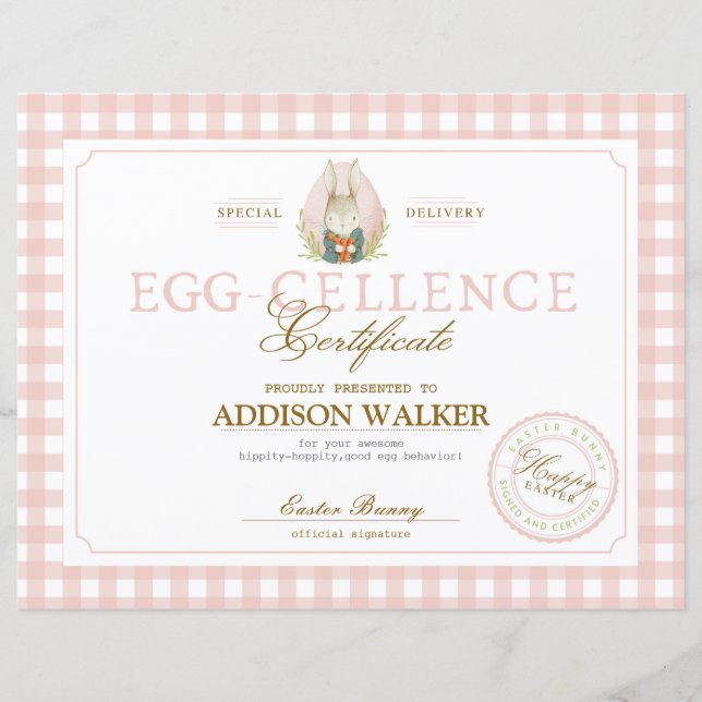 Printable Egg-cellence Certificate (Front)