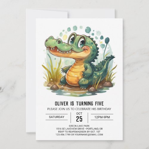 Printable Elegant Crocodile Birthday Invitation