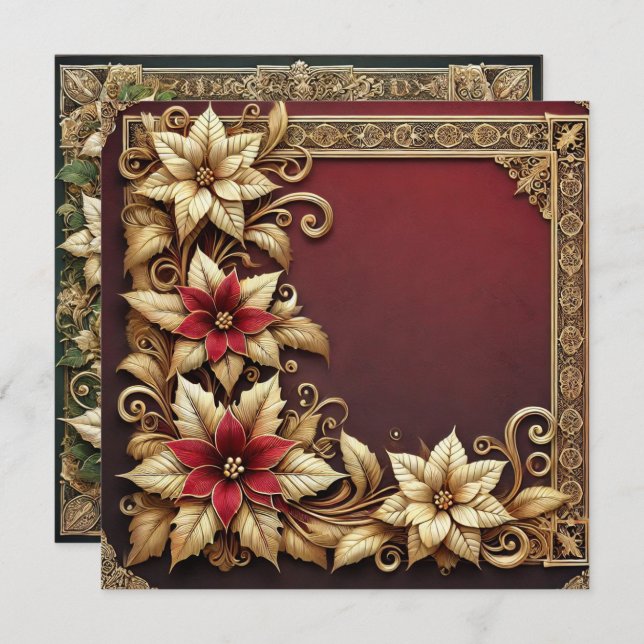 Printable Elegant Gold  Poinsettia Frame Scrapbook Invitation (Front/Back)