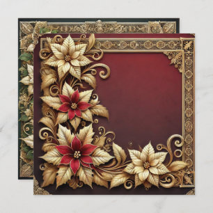 Printable Elegant Gold  Poinsettia Frame Scrapbook Invitation