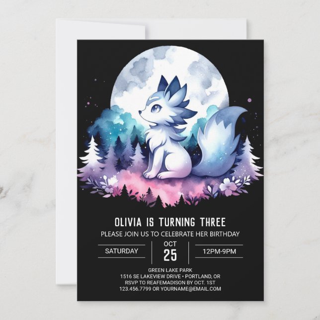 Printable Enchanted Wolf Birthday Invitation (Front)