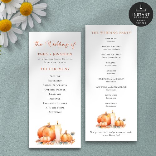 Printable Fall Pumpkins Candle Wedding Program