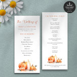 Printable Fall Pumpkins Candle Wedding Program<br><div class="desc">Printable Fall Pumpkins Pumpkins Wedding Program. Available digitally and printed. A minimalist design with pumpkins and a burning candle in the colors of fall,  orange,  brown and cream with a set script for The Wedding of. The rest of the text on both sides can be easily personalized.</div>