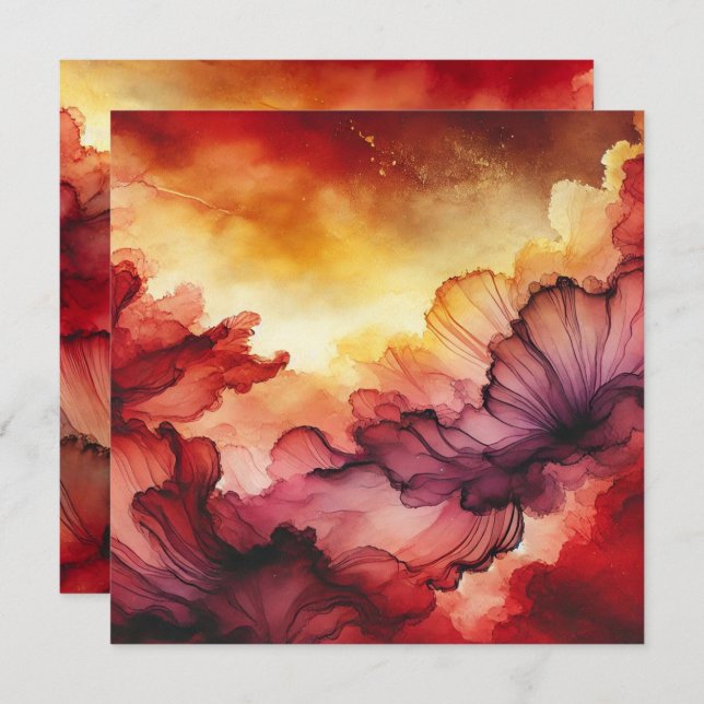 Printable Fall Sunset Alcohol Ink Scrapbook Paper Invitation (Front/Back)