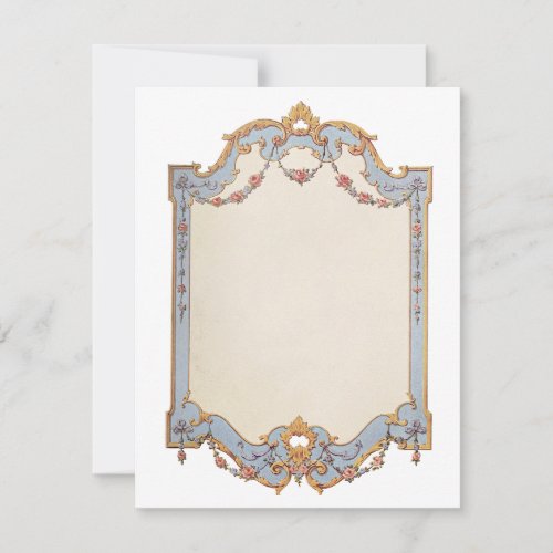 Printable Fancy French Frame Blue Gold Scroll Rose Invitation