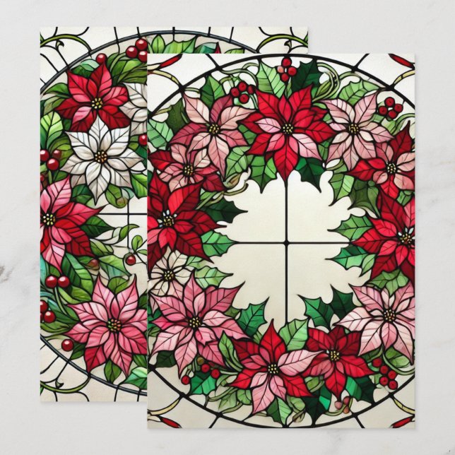 Printable Floral Poinsettia Wreath Stained Glass Invitation (Front/Back)