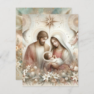 Printable Floral Watercolor Nativity Cardstock Invitation