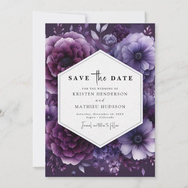  Printable Florals Purple Floral Wedding Save The Date (Front)