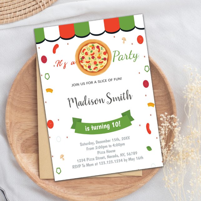 Printable Food Theme Invite (Red Green Pizza Birthday Invitations)