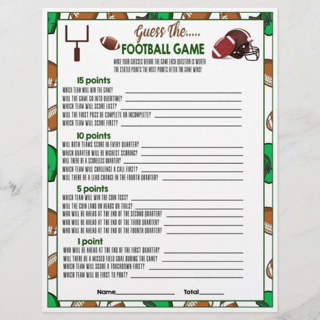Printable Football Guessing Game Idea For Kids Letterhead (Front)