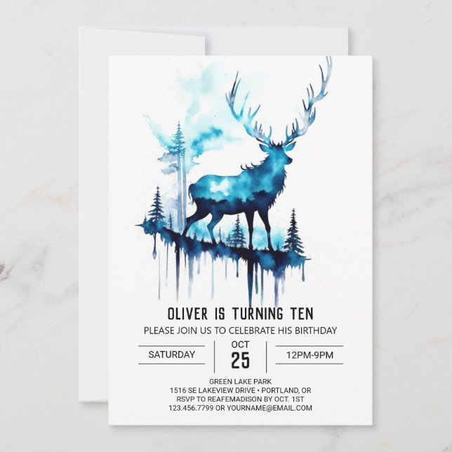 Printable Forest Stag Birthday Invitation (Front)