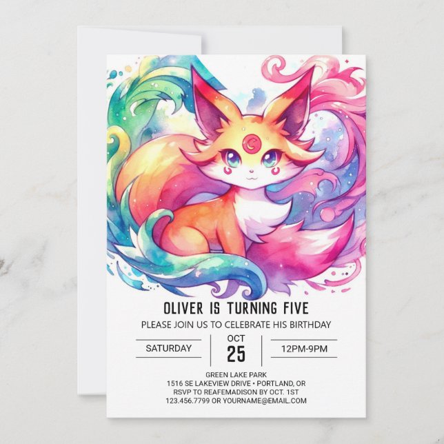 Printable Fox Birthday Invitation (Front)