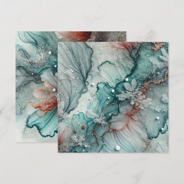 Printable Frosty Fall Alcohol Ink Scrapbook Paper Invitation (Front/Back)