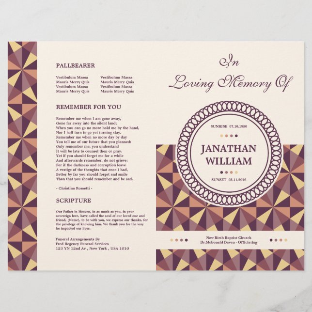 Printable Funeral Brochure Template Flyer (Front)