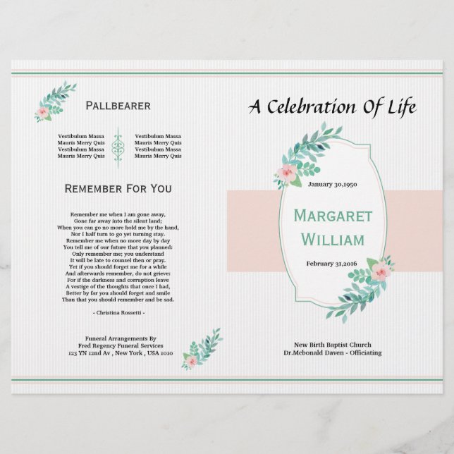 Printable Funeral Brochure Template Flyer (Front)