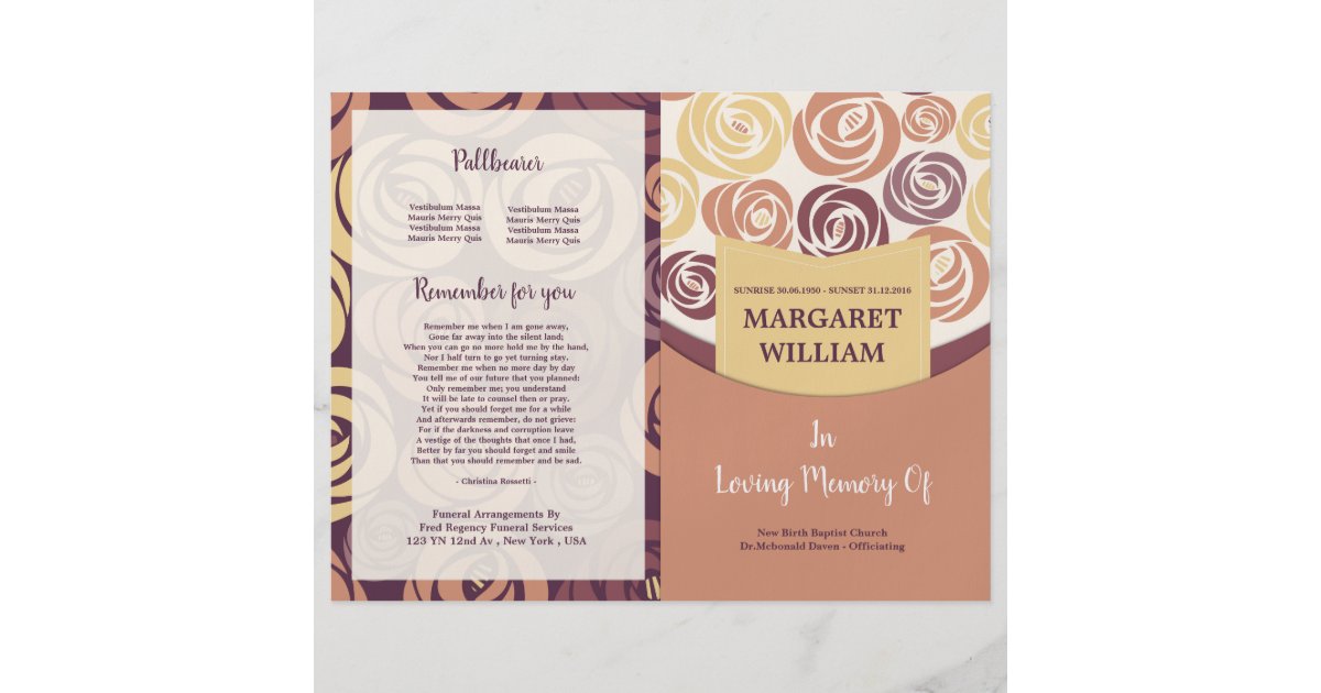 Printable Funeral Program Brochure Template Zazzle Com