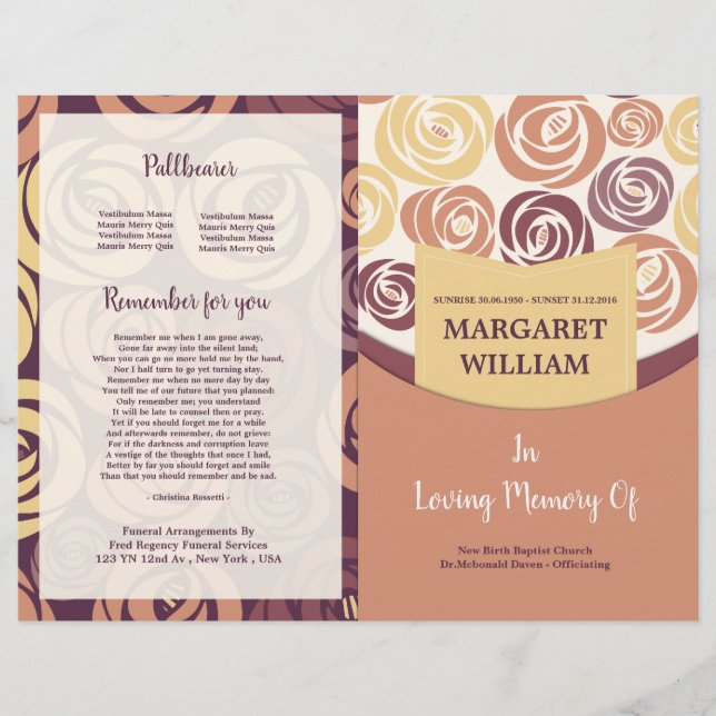 Printable Funeral Program Brochure Template Flyer (Front)
