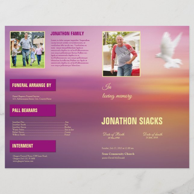 Printable Funeral Program Brochure Template Flyer (Front)