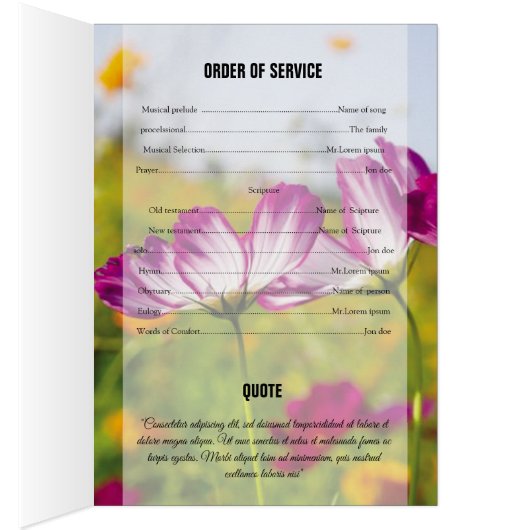 Printable Funeral Program Template (Inside (Right))