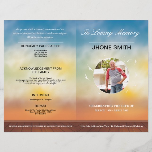 Printable Funeral Program Template Brochure Flyer (Front)