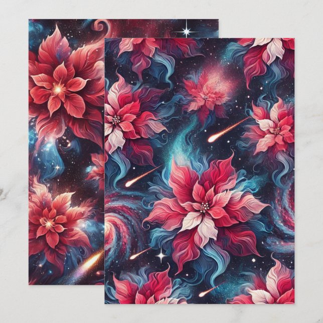 Printable Galaxy Poinsettia Pattern Papercraft Invitation (Front/Back)