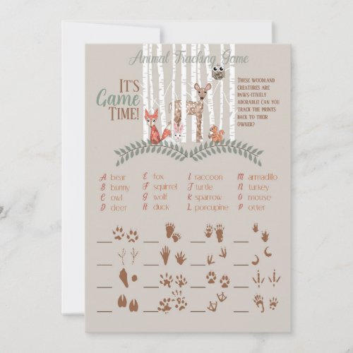 Printable Game For Woodland Animal Baby Shower Invitation