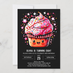 Printable Girly Chocolate Muffin Girl Birthday Invitation