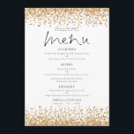 Printable Gold Glitter Script Wedding Menu Invitation<br><div class="desc">Printable Gold Glitter Script Wedding Menu. Available digitally and printed. A stylish set script for the header Menu and faux glitter borders in gold. Easily personalise the rest of the text to your own details which includes alternatives for your vegan or vegetarian options.</div>