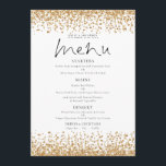 Printable Gold Glitter Script Wedding Menu Invitation<br><div class="desc">Printable Gold Glitter Script Wedding Menu. Available digitally and printed. A stylish set script for the header Menu and faux glitter borders in gold. Easily personalise the rest of the text to your own details which includes alternatives for your vegan or vegetarian options.</div>