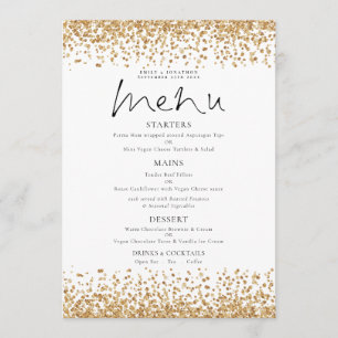 Printable Gold Glitter Script Wedding Menu Invitation