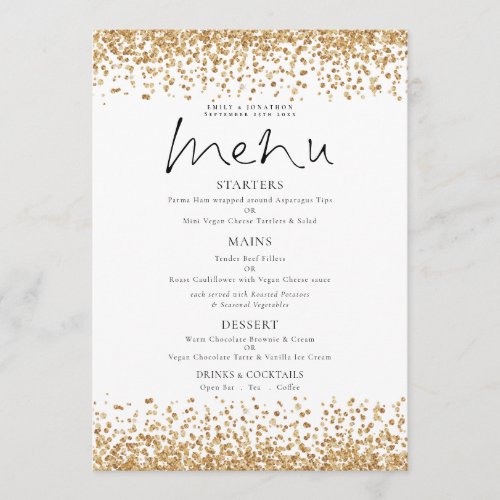 Printable Gold Glitter Script Wedding Menu Invitation