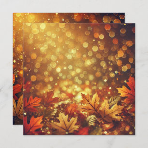Printable Golden Autumnal Leaves Bokeh Scrapbook Invitation
