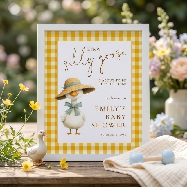 Printable Goose Yellow Gingham Welcome Baby Shower Poster (Creator Uploaded)