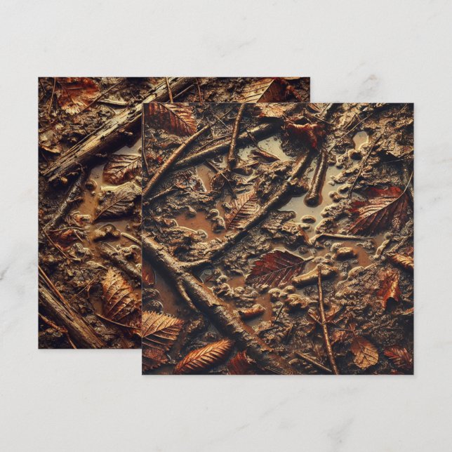 Printable Grungy Autumnal Muddy Leaves Scrapbook Invitation (Front/Back)