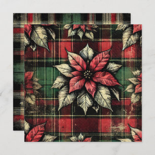 Printable Grungy Poinsettia Plaid Fabric Scrapbook Invitation