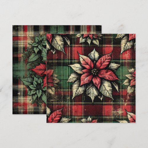 Printable Grungy Poinsettia Plaid Fabric Scrapbook Invitation