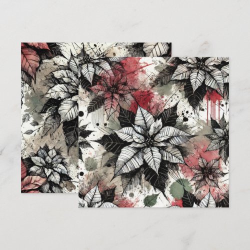 Printable Grungy Poinsettia Sketches Scrapbook Invitation