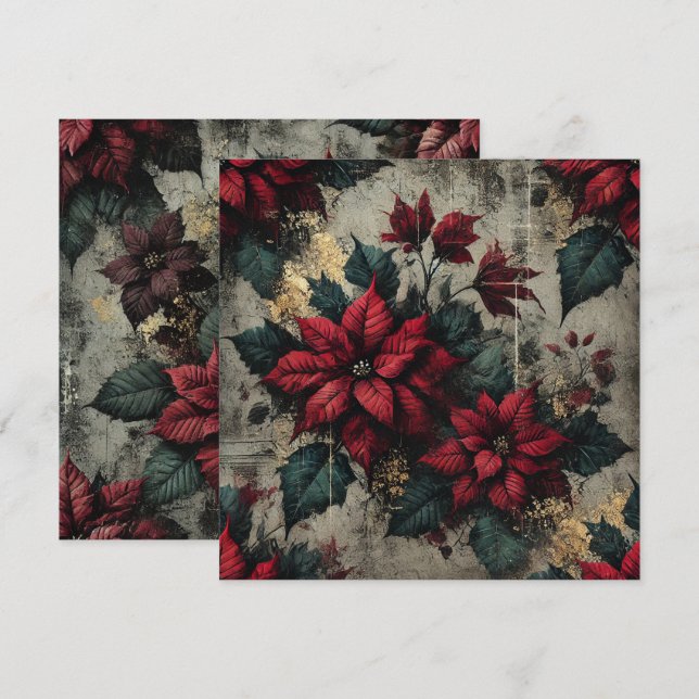 Printable Grungy Poinsettia Wallpaper Scrapbook Invitation (Front/Back)