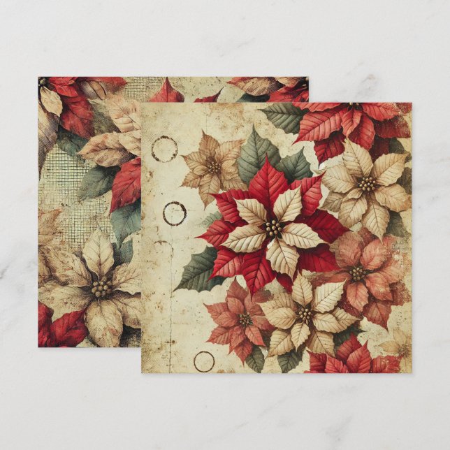 Printable Grungy Tattered Poinsettia Scrapbook Invitation (Front/Back)