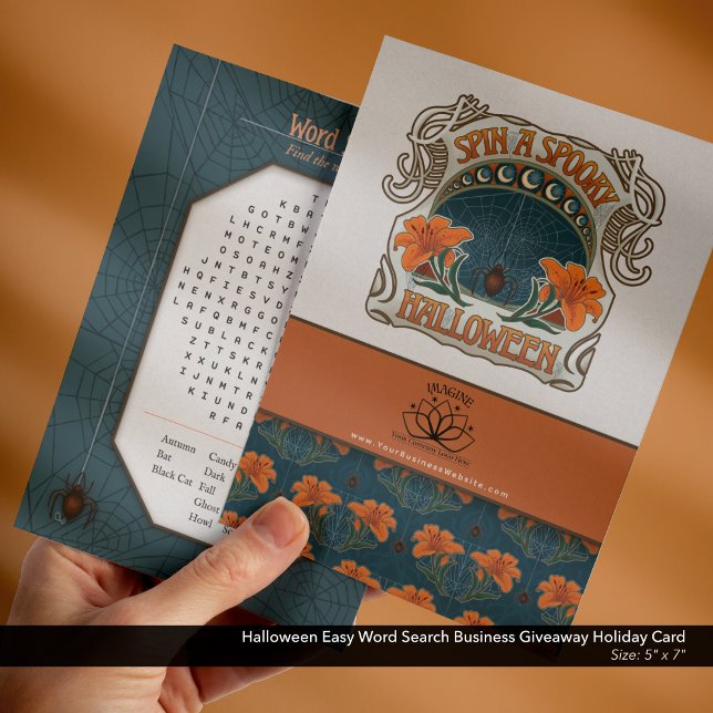 Printable Halloween Easy Word Search Business Holiday Card (Halloween Business Freebie Giveaway Holiday Card with Logo and Website–Easy Word Search )