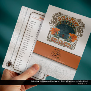 Printable Halloween Hard Word Search Business Holiday Card