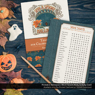 Printable Halloween Word Search Party Activity Holiday Card