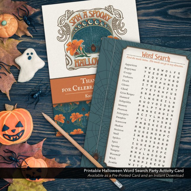 Printable Halloween Word Search Party Activity Holiday Card (Printable Halloween Word Search. Create a Custom Favor for Your Holiday Party, Blue.)