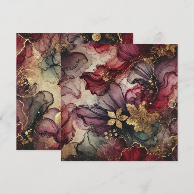 Printable Harvest Wine Alcohol Ink Scrapbook Paper Invitation (Front/Back)