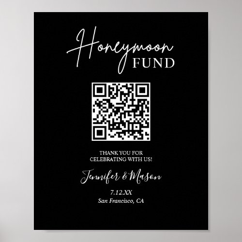Printable Honeymoon Fund Sign QR Code Black