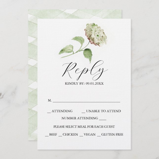 Printable Hydrangea Wedding RSVP Cards (Front/Back)