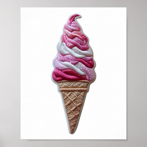 Printable Ice Cream Pink Faux Embroidered 017 Poster