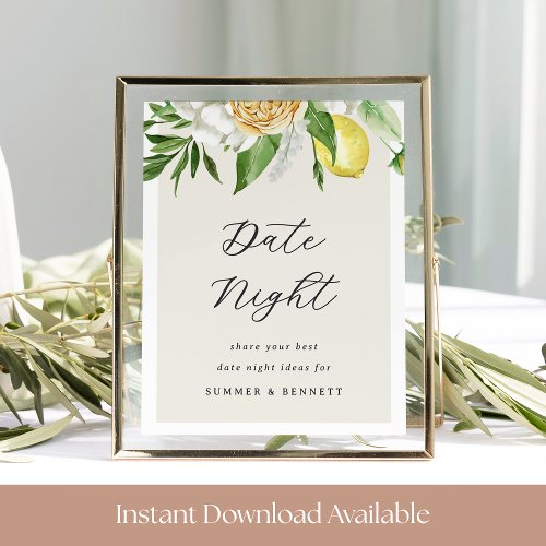 Printable Lemon Bridal Shower Date Night Sign
