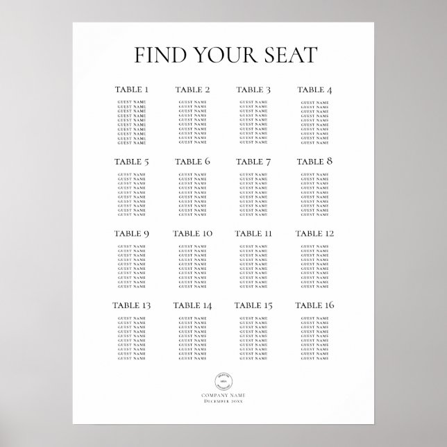 Printable Logo Corporate Party Seating Chart (Front)