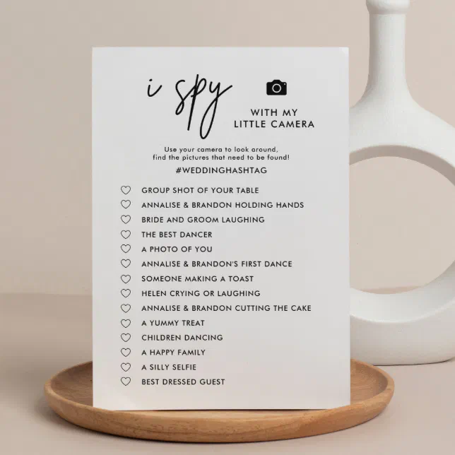 Printable Minimalist I Spy Wedding Photo Hunt Game Program | Zazzle